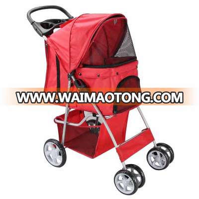 US Collapsible Portabel Red Dogs & Cats Stroller/ 4-Wheels Luxury Travelling Pet Stroller Trolley